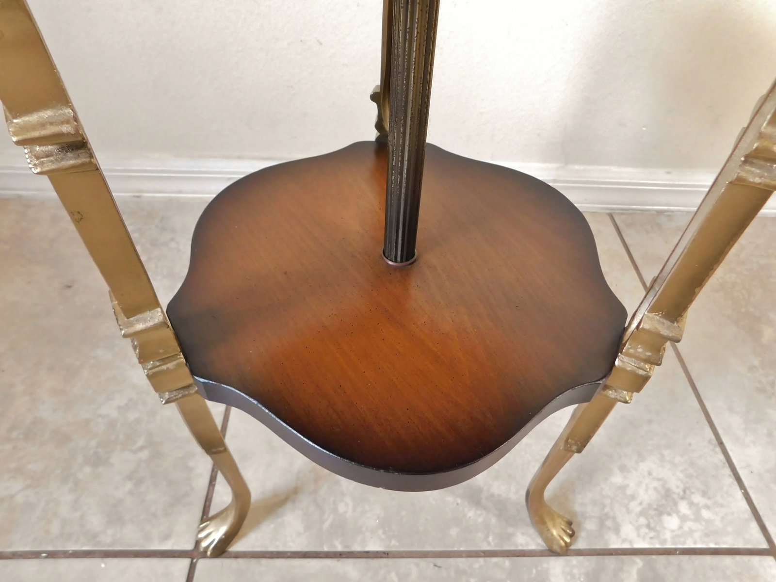 Vintage Mid Century Solid Brass Figural Woman Claw Foot Mahogany Wood Floor Lamp Table - 8