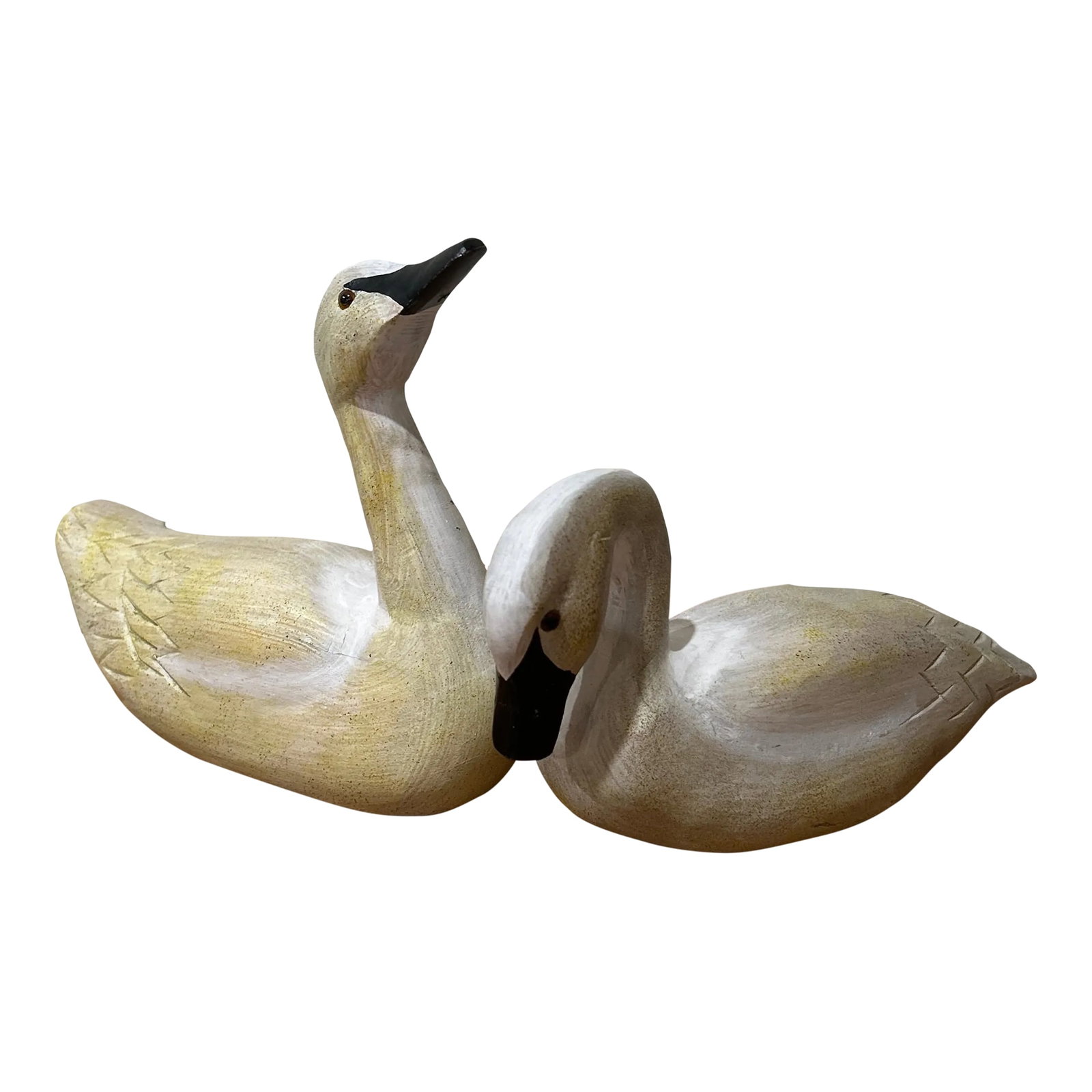Vintage Primitive Folk Art Wood White Pair Hand-Carved Swan Decoy bezSculptures (1 of 12)