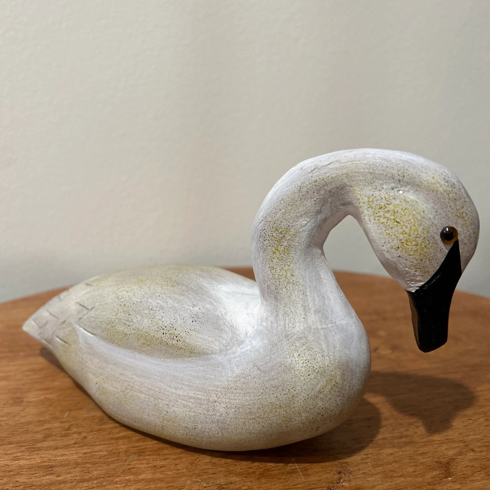 Vintage Primitive Folk Art Wood White Pair Hand-Carved Swan Decoy bezSculptures - 5