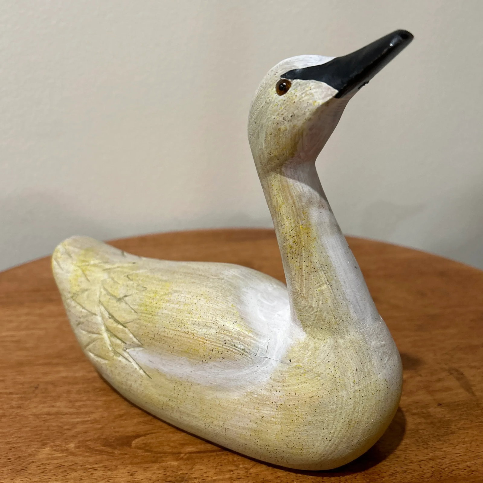 Vintage Primitive Folk Art Wood White Pair Hand-Carved Swan Decoy bezSculptures - 6