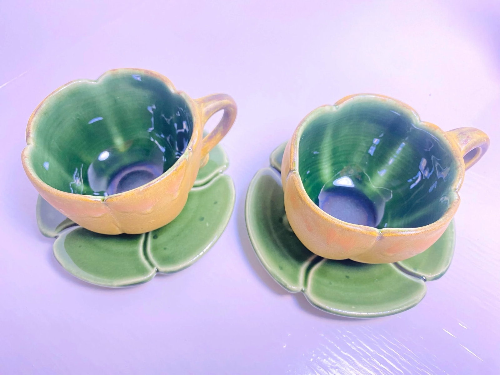 Vintage Signed Artistic Ceramic Tea Service Love Set - Teapot, Creamer, Sugar and 2 Cups and 2 Sauce - 11