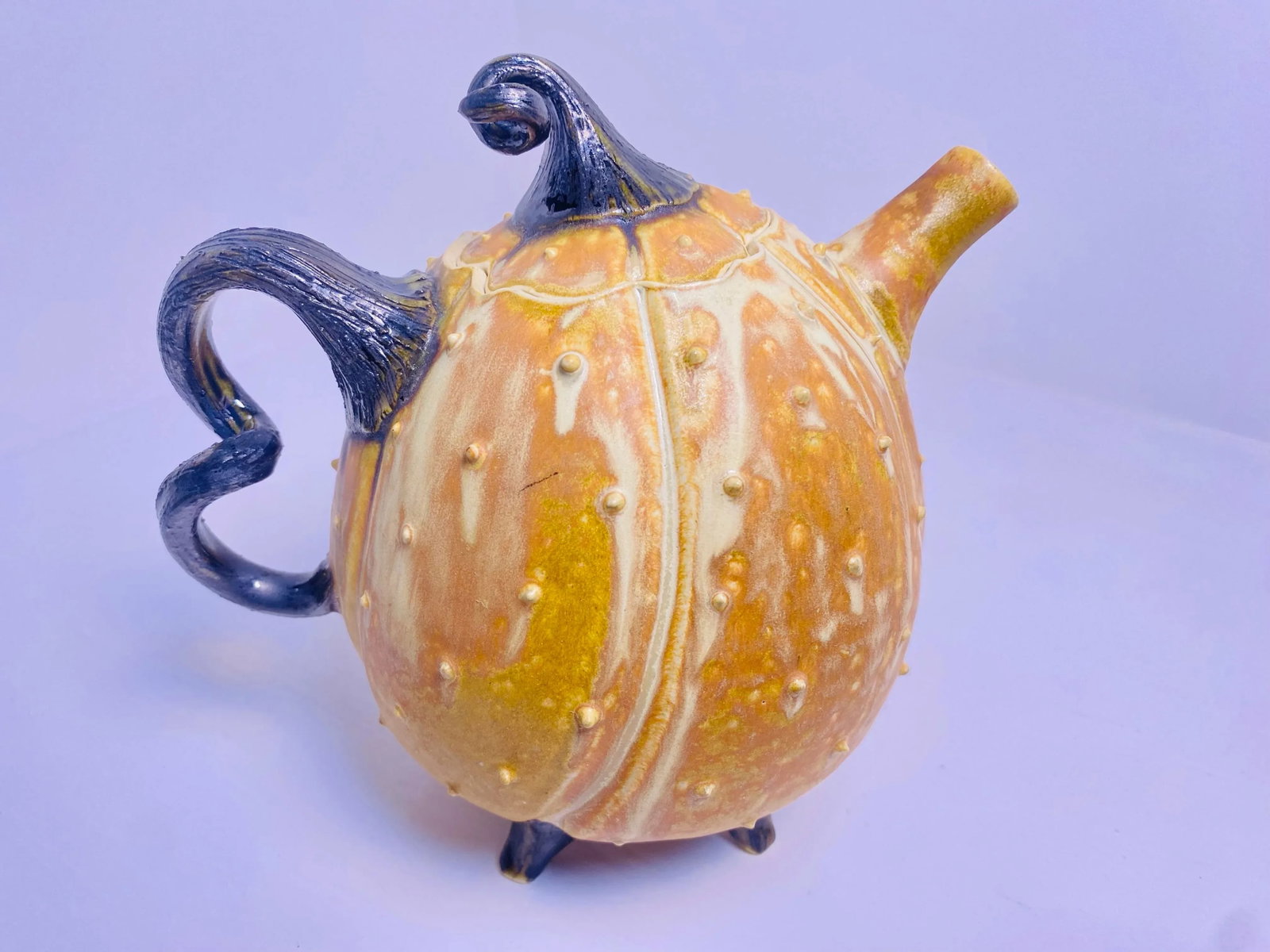 Vintage Signed Artistic Ceramic Tea Service Love Set - Teapot, Creamer, Sugar and 2 Cups and 2 Sauce - 2