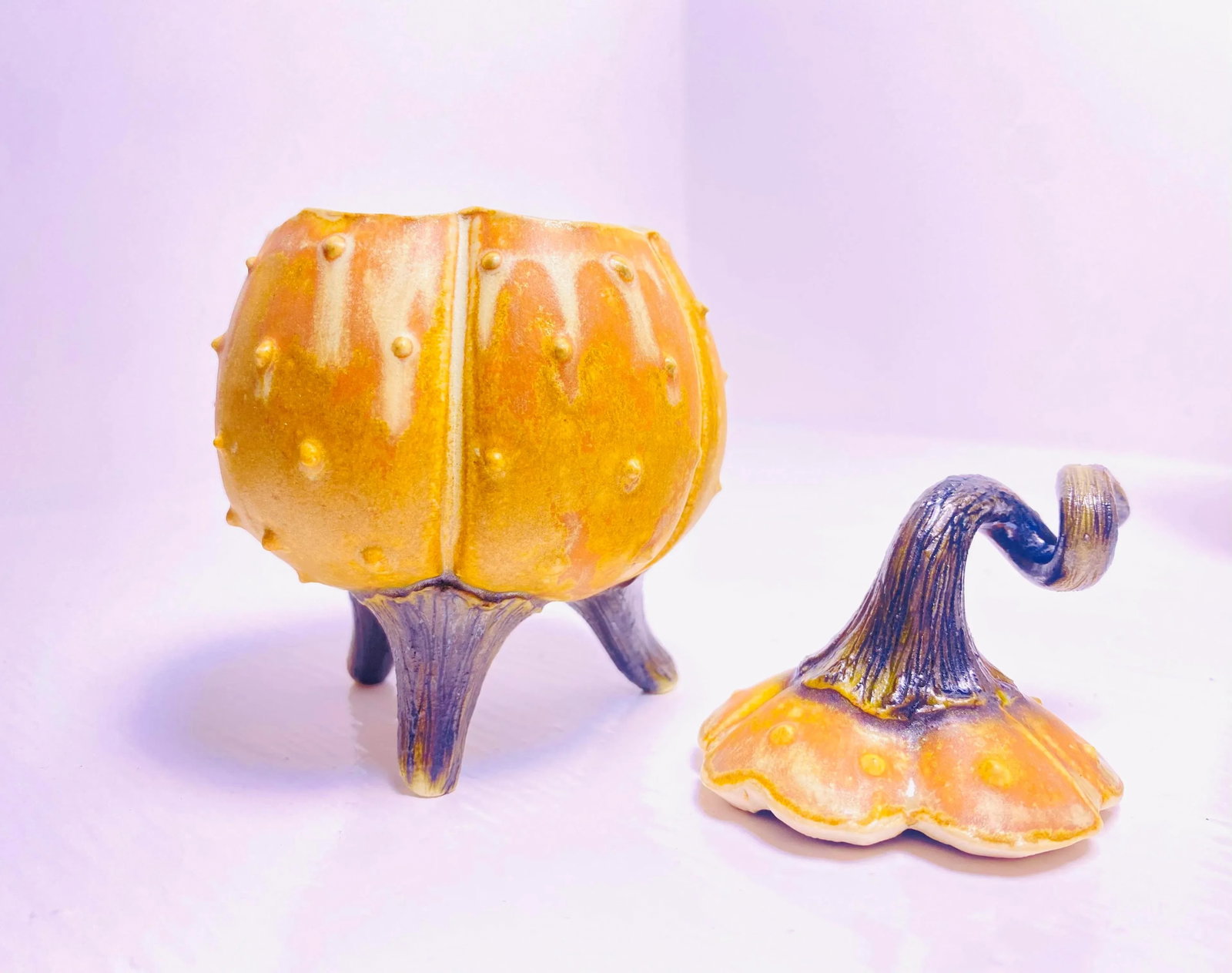 Vintage Signed Artistic Ceramic Tea Service Love Set - Teapot, Creamer, Sugar and 2 Cups and 2 Sauce - 7