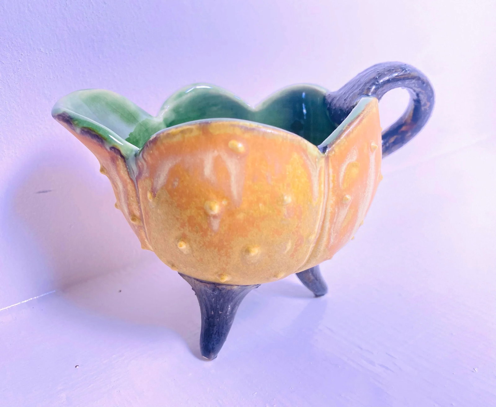 Vintage Signed Artistic Ceramic Tea Service Love Set - Teapot, Creamer, Sugar and 2 Cups and 2 Sauce - 8