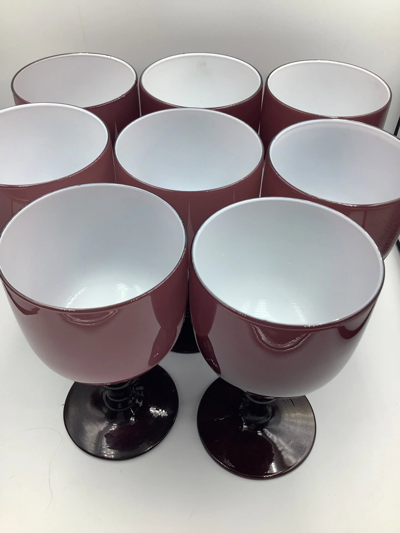 Vintage Carlo Moretti Italy Purple White Cased Glass Wine Glasses - Set of 8 - 3