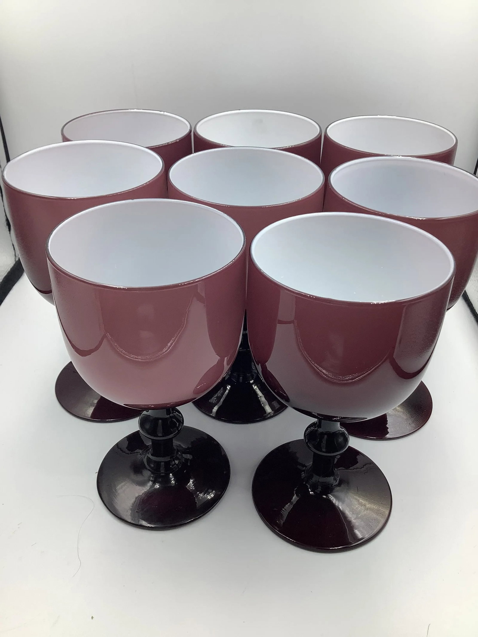 Vintage Carlo Moretti Italy Purple White Cased Glass Wine Glasses - Set of 8 - 4