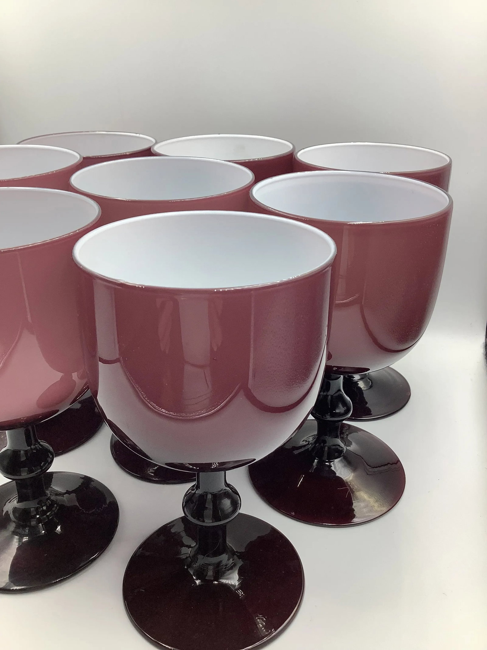Vintage Carlo Moretti Italy Purple White Cased Glass Wine Glasses - Set of 8 - 7