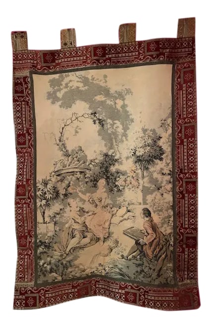 Elegant French Tapestry: Early 21st Century Classic Picnic Scene Recreation: Elegant French Tapestry: Early 21st Century Classic Picnic Scene Recreation. Experience the charm and tranquility of a classic French countryside with this exquisite tapestry. Featuring a scene of