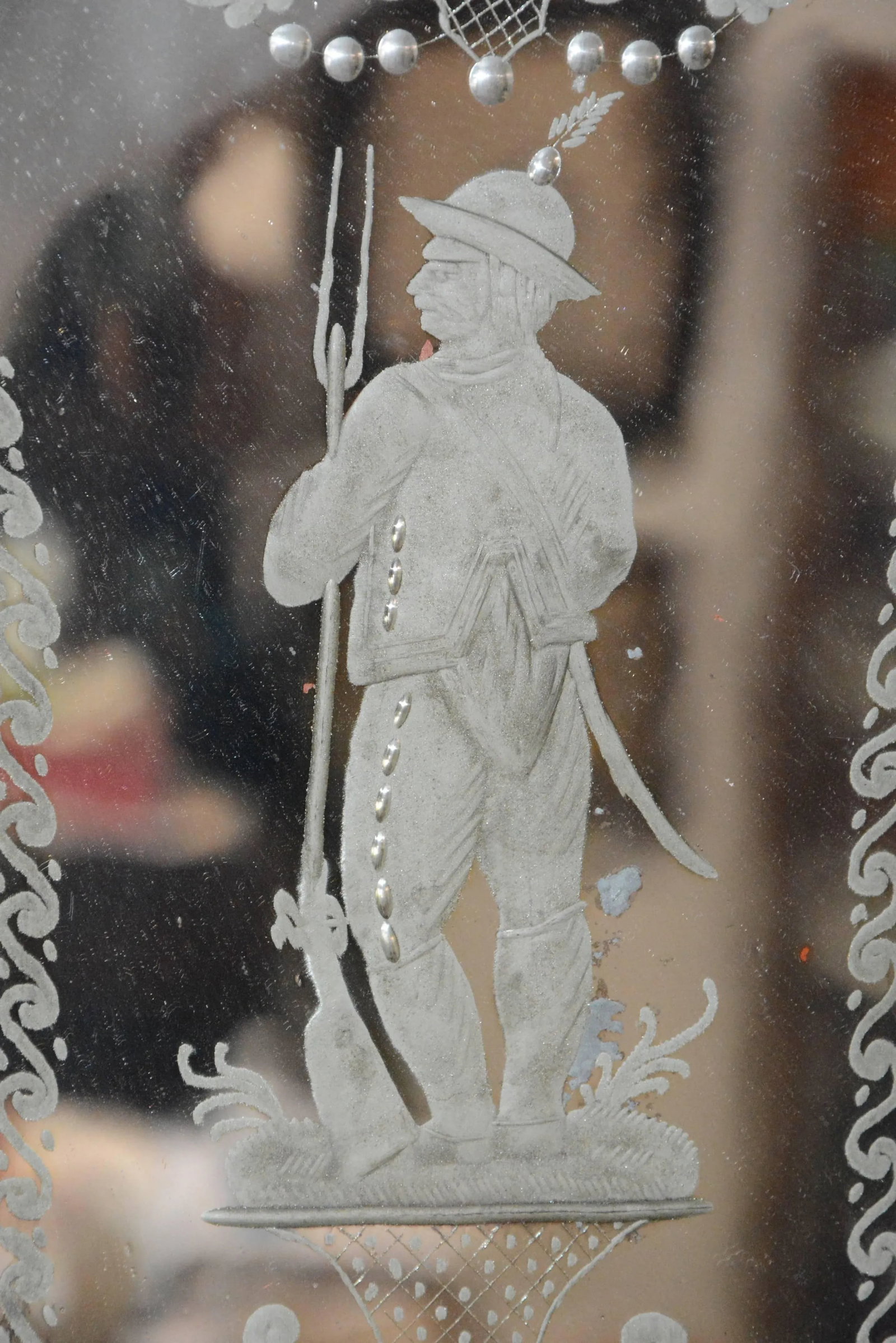 Pair of Antonibon Ceramic Hand Painted Mirrors With Etched Glass - 6
