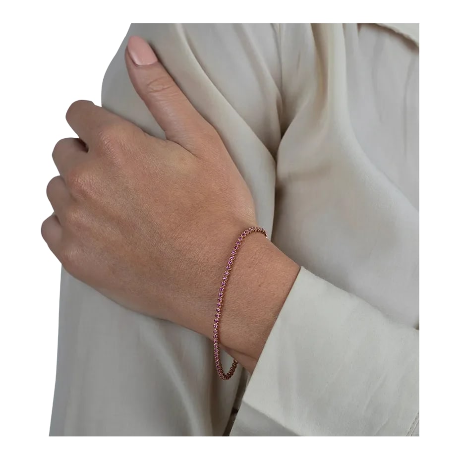 Natural Round Cut Pink Sapphire Tennis Bracelet in 14K Rose Gold - 2