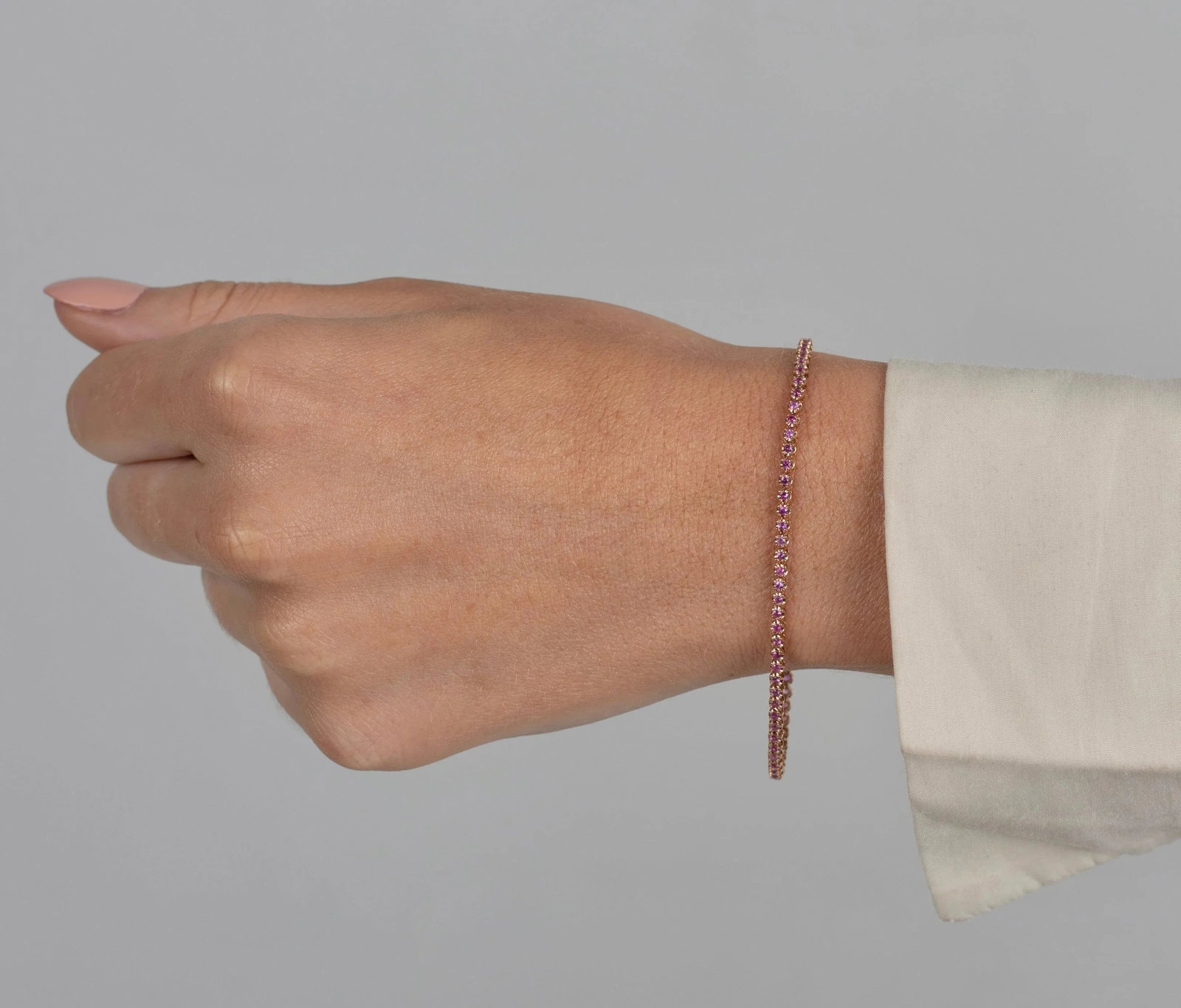 Natural Round Cut Pink Sapphire Tennis Bracelet in 14K Rose Gold - 3