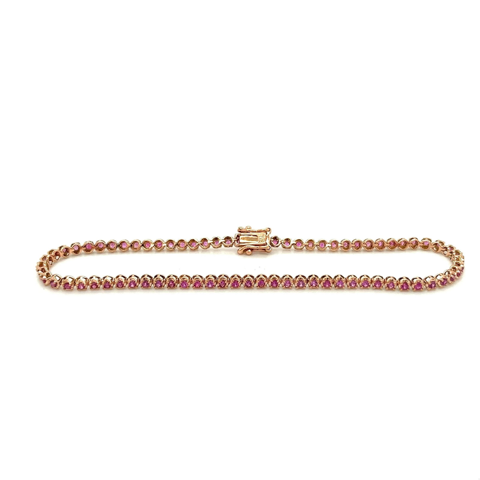 Natural Round Cut Pink Sapphire Tennis Bracelet in 14K Rose Gold - 4