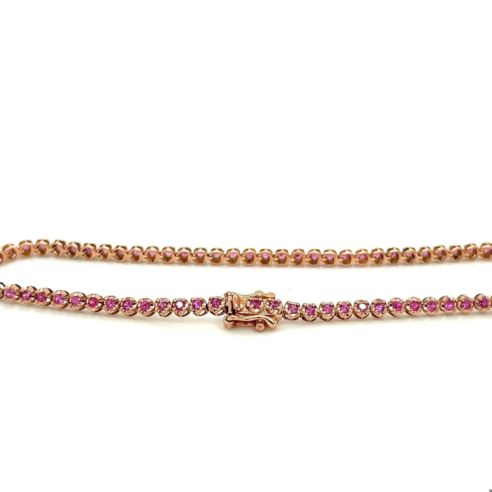 Natural Round Cut Pink Sapphire Tennis Bracelet in 14K Rose Gold - 5