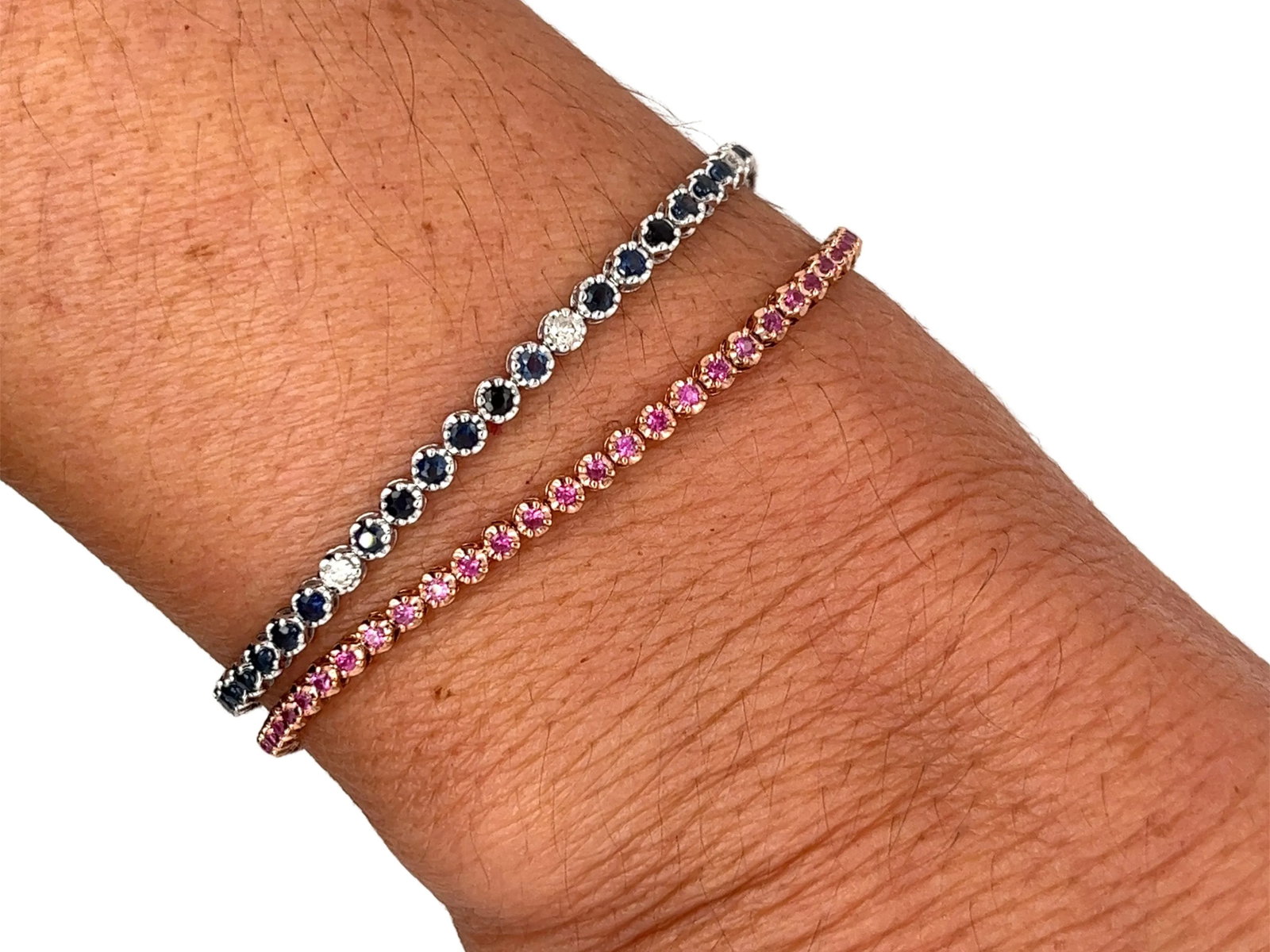 Natural Round Cut Pink Sapphire Tennis Bracelet in 14K Rose Gold - 6