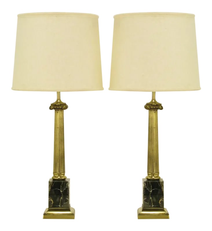 Brass & Black Portoro Marble Ionic Column Table Lamps - a Pair (1 of 8)