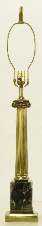 Brass & Black Portoro Marble Ionic Column Table Lamps - a Pair - 3