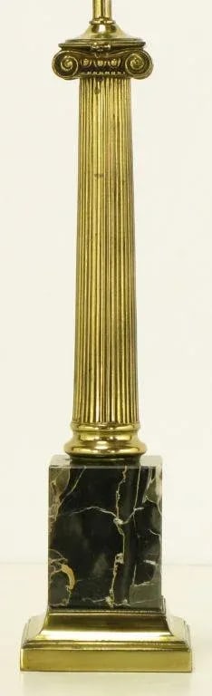 Brass & Black Portoro Marble Ionic Column Table Lamps - a Pair - 6