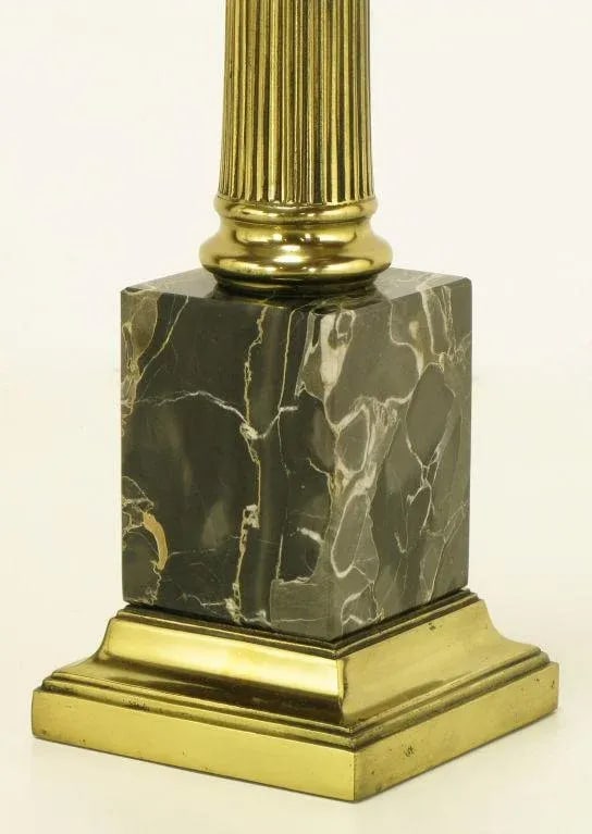 Brass & Black Portoro Marble Ionic Column Table Lamps - a Pair - 8