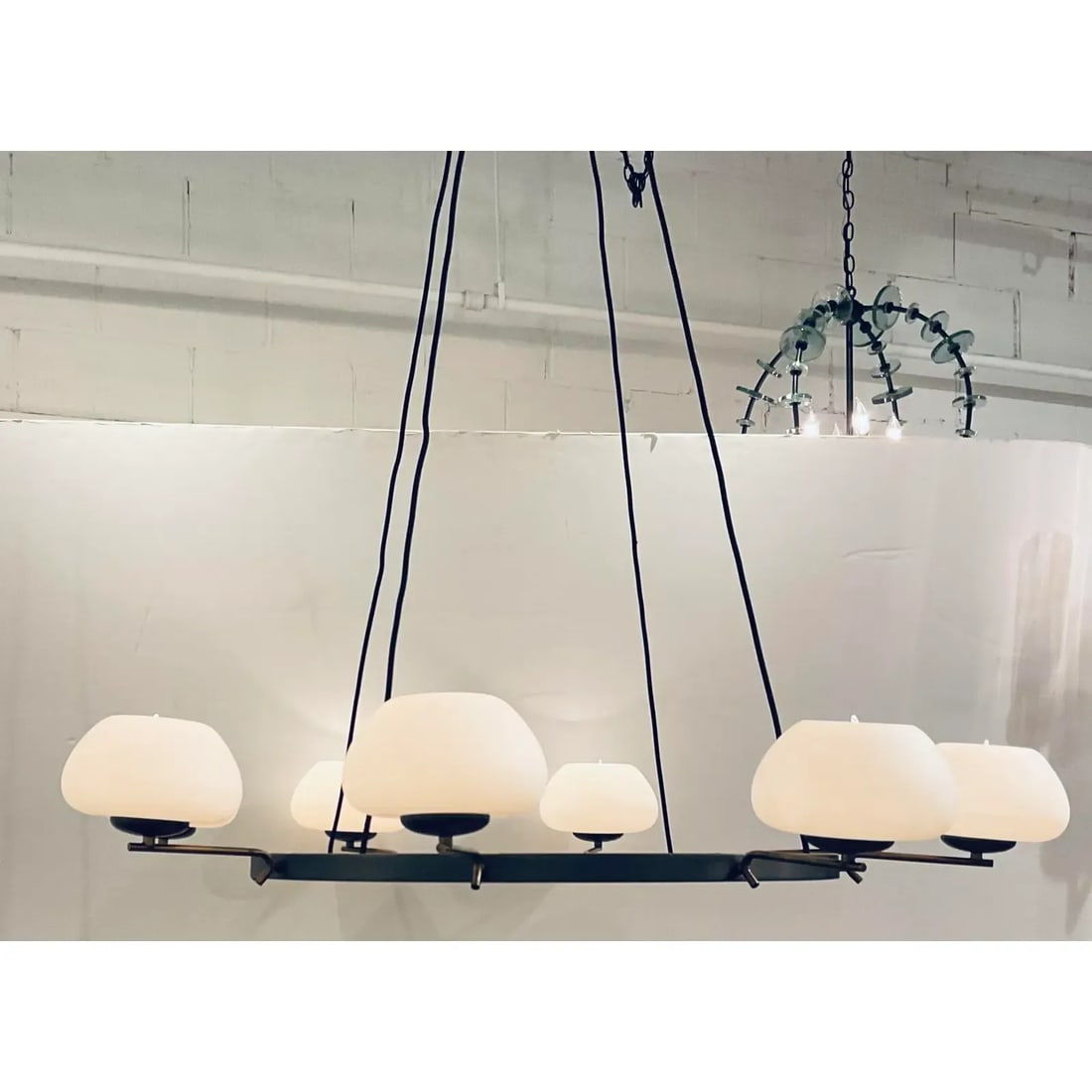 Jonathan Browning for Baker Bronze and Bisque Glass Ring Gualala Chandelier - 3