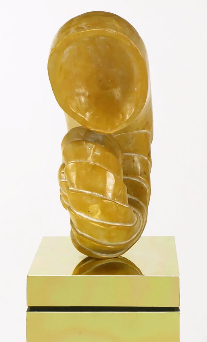 Carved Wood Ammonite Shell Sculpture on Brass Pedestal - 6