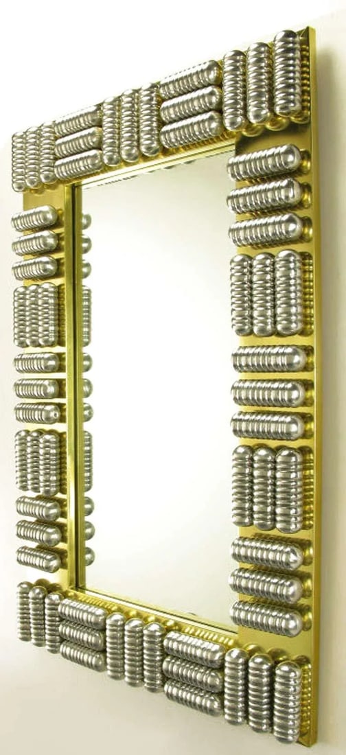 Circa 1970s Brass & Spun Aluminum Custom Wall Mirror in the Manner of C.Jere - 2