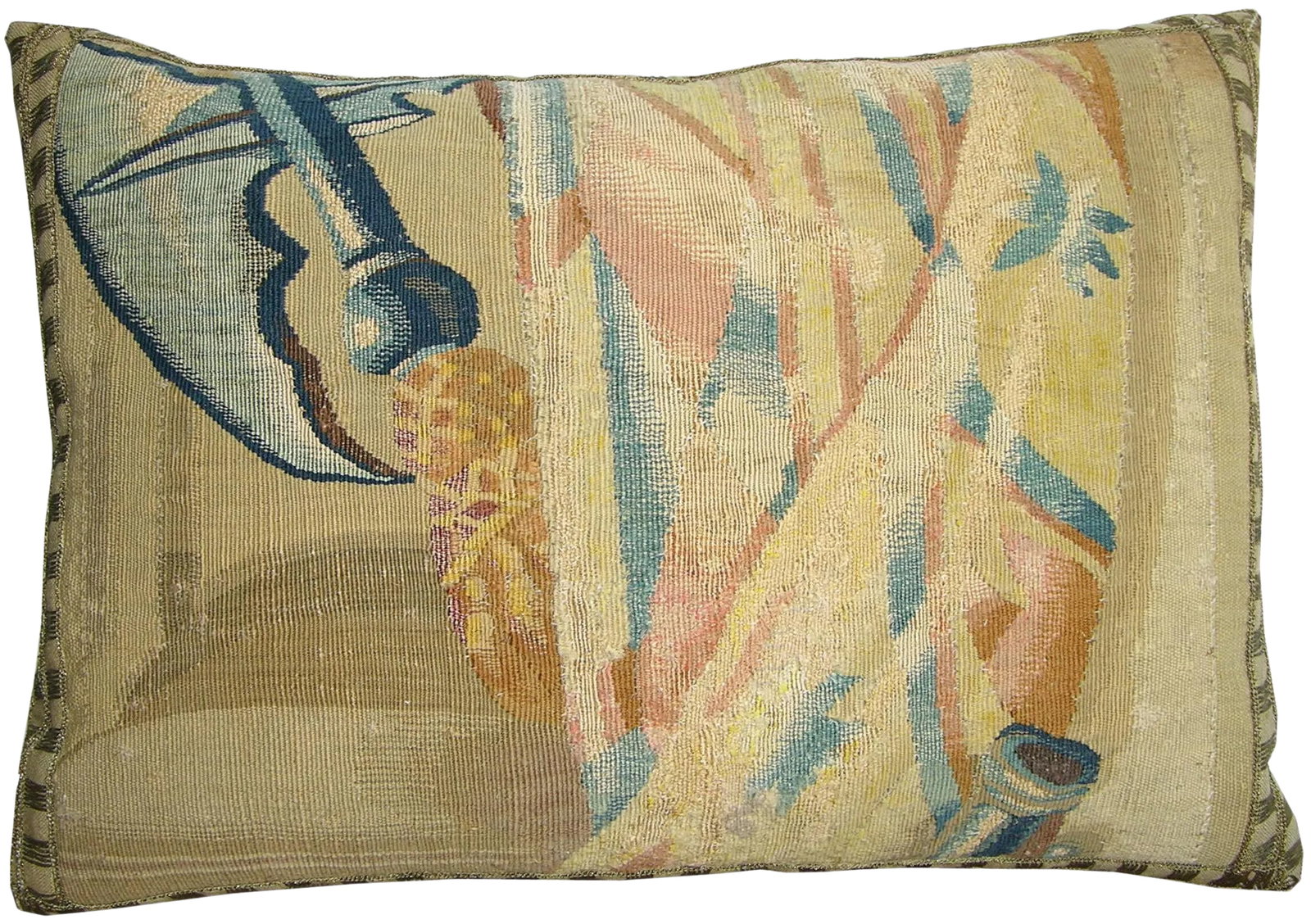 17th Century Antique Brussels Tapestry Pillow: 17th Century Antique Brussels Tapestry Pillow - 20'' X 14'', Needlework and Handmade, Brussels. Condition: Alterations: Original Design Modified Imperfections: Some Imperfections Condition Notes: