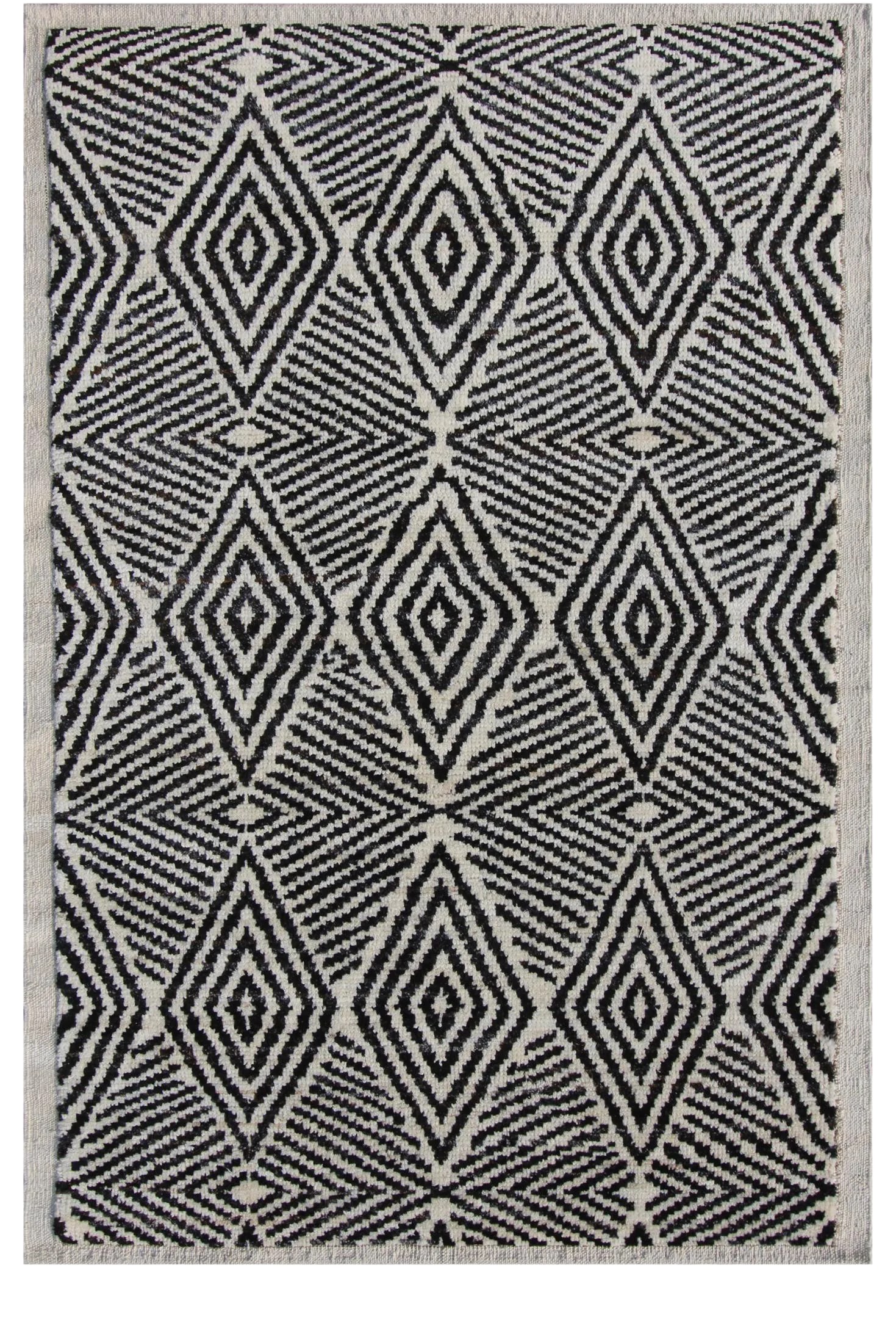 Navajo Style Hand Knotted Modern Wool Rug - 4'1" X 6'2": Hand knotted of top quality natural dyed wool and cotton in Afghanistan. This unique and innovative Navajo Rug is an eye catching example that beautifully showcases some of the stunning modern