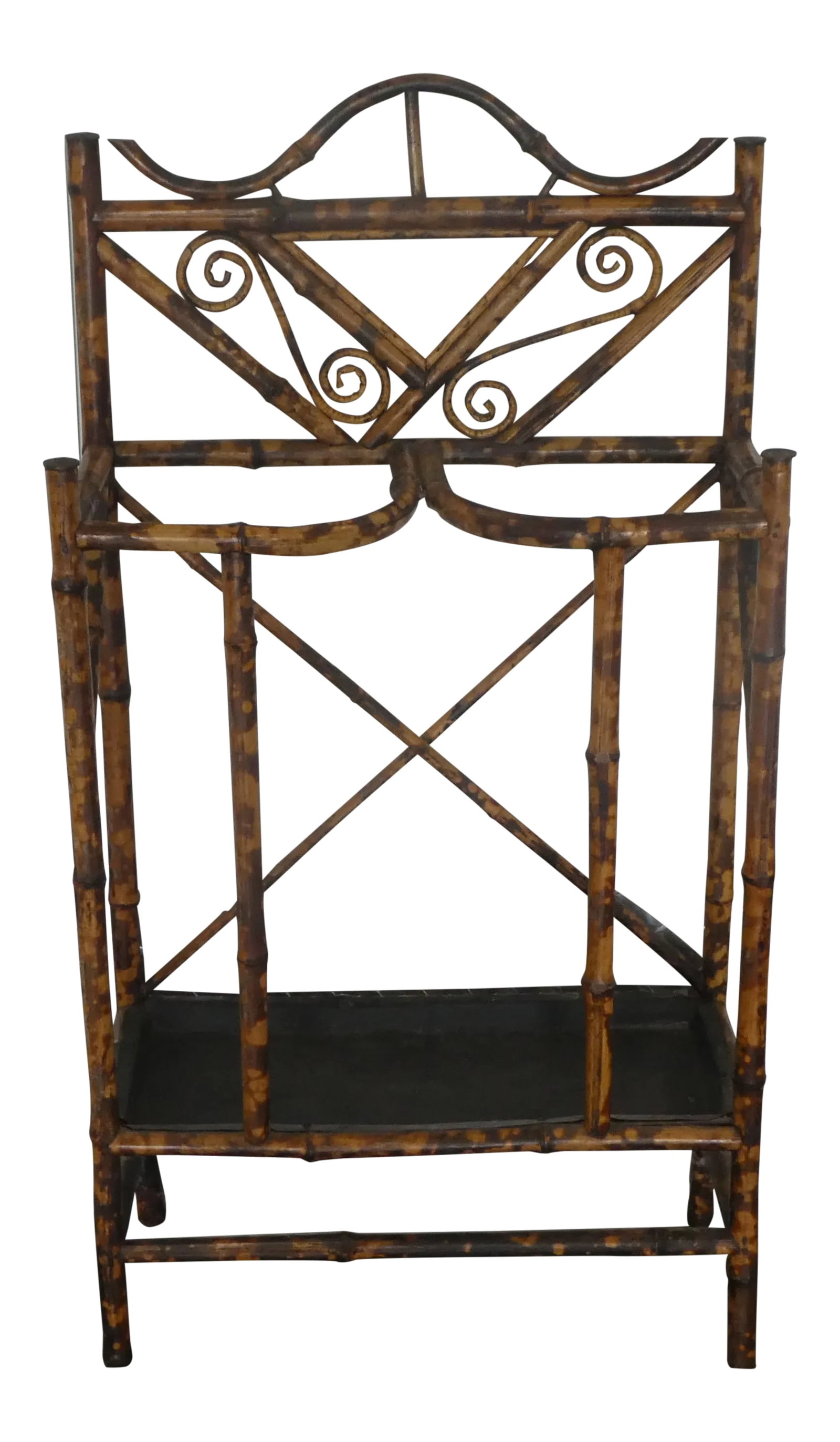19th Century Japanned Tortoise Shell Bamboo Umbrella Stand: 19th c Japanned tortoise shell bamboo umbrella stand. Sold as found in vintage condition without damage but showing some wear to finish. Condition: Alterations: Original Condition Unaltered