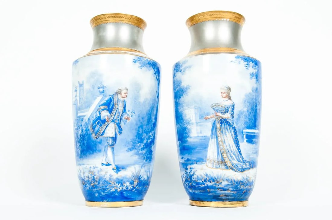 Antique English Porcelain Decorative Vases - a Pair - 10