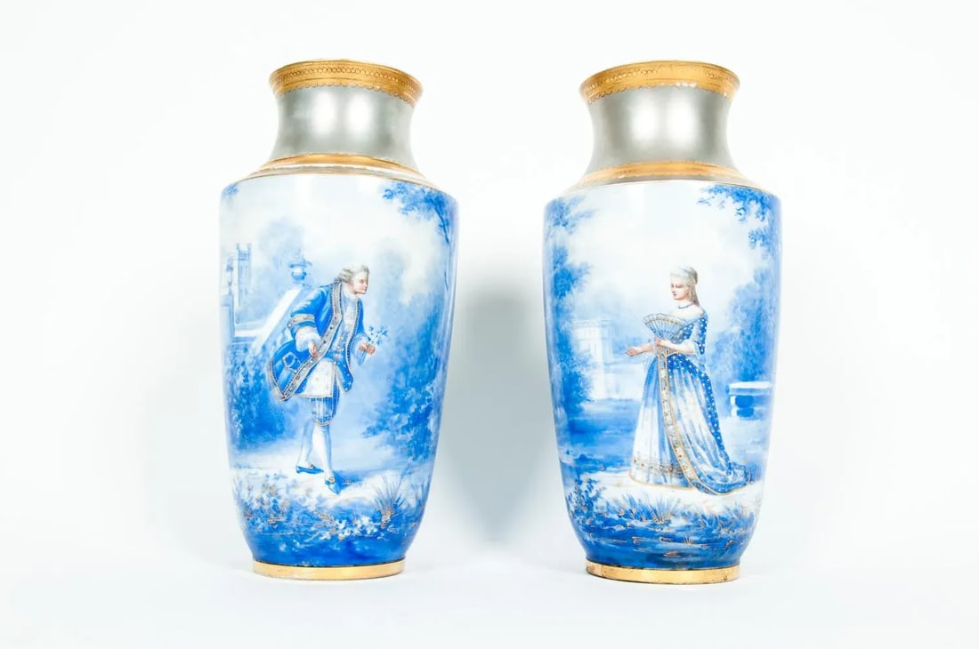 Antique English Porcelain Decorative Vases - a Pair - 12