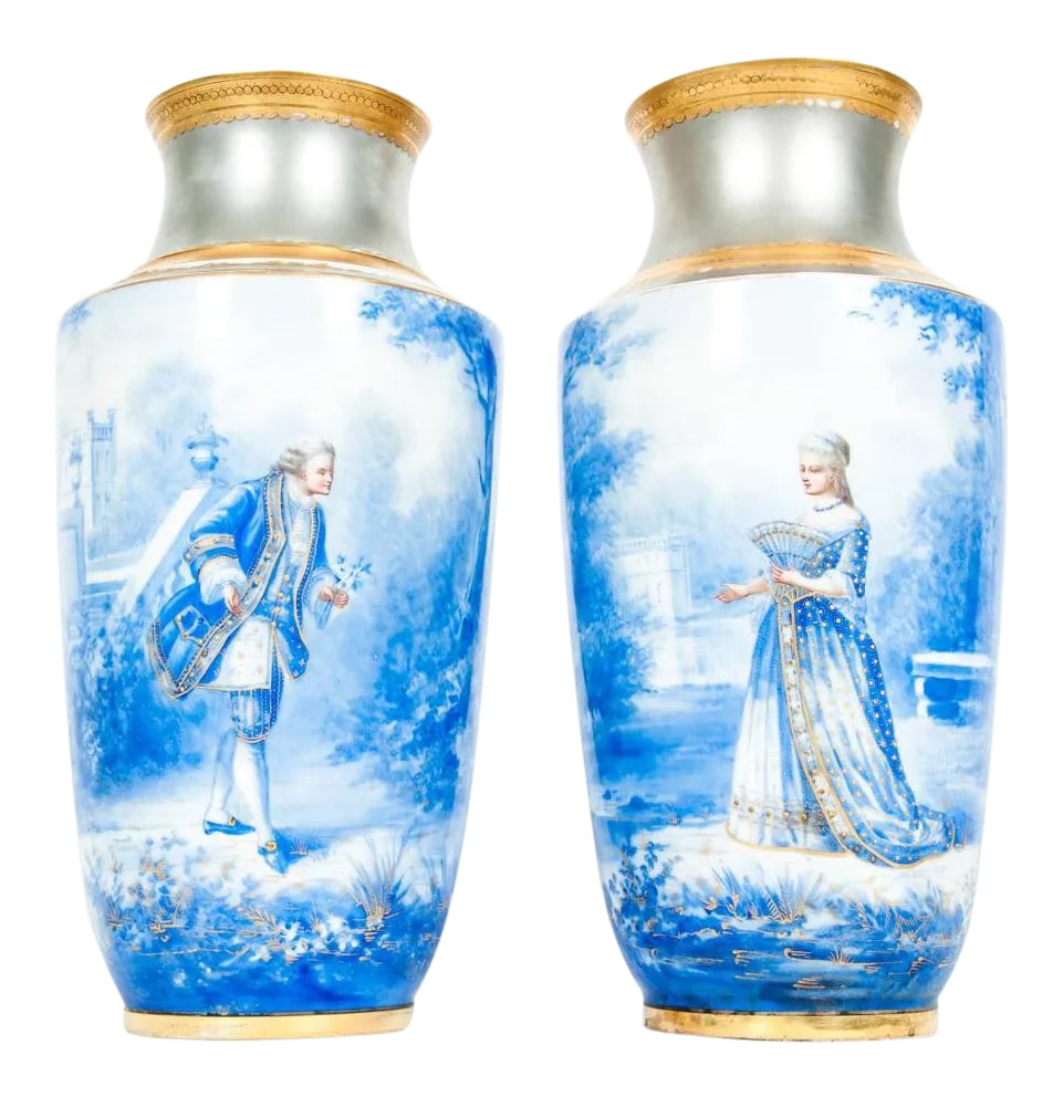 Antique English Porcelain Decorative Vases - a Pair: Antique pair of English porcelain decorative vases / pieces. These are in excellent antique condition and can be easily turn into lamps. Each vase measure about 13 inches high x 7 inches diameter.