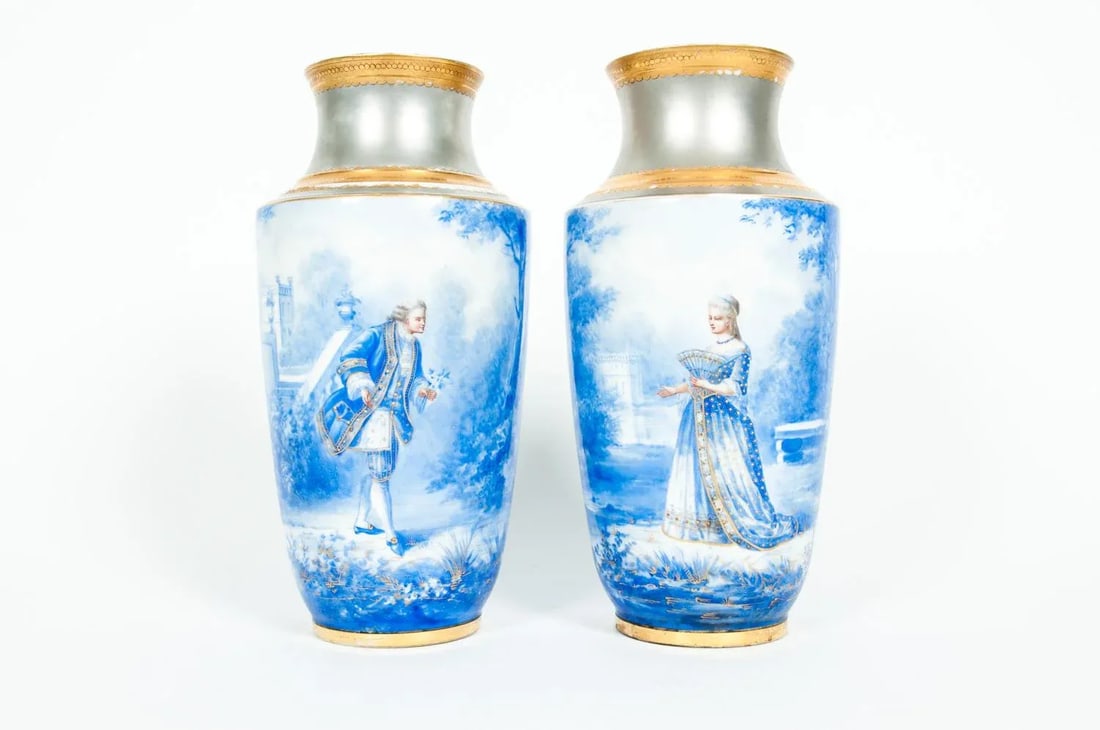 Antique English Porcelain Decorative Vases - a Pair - 2