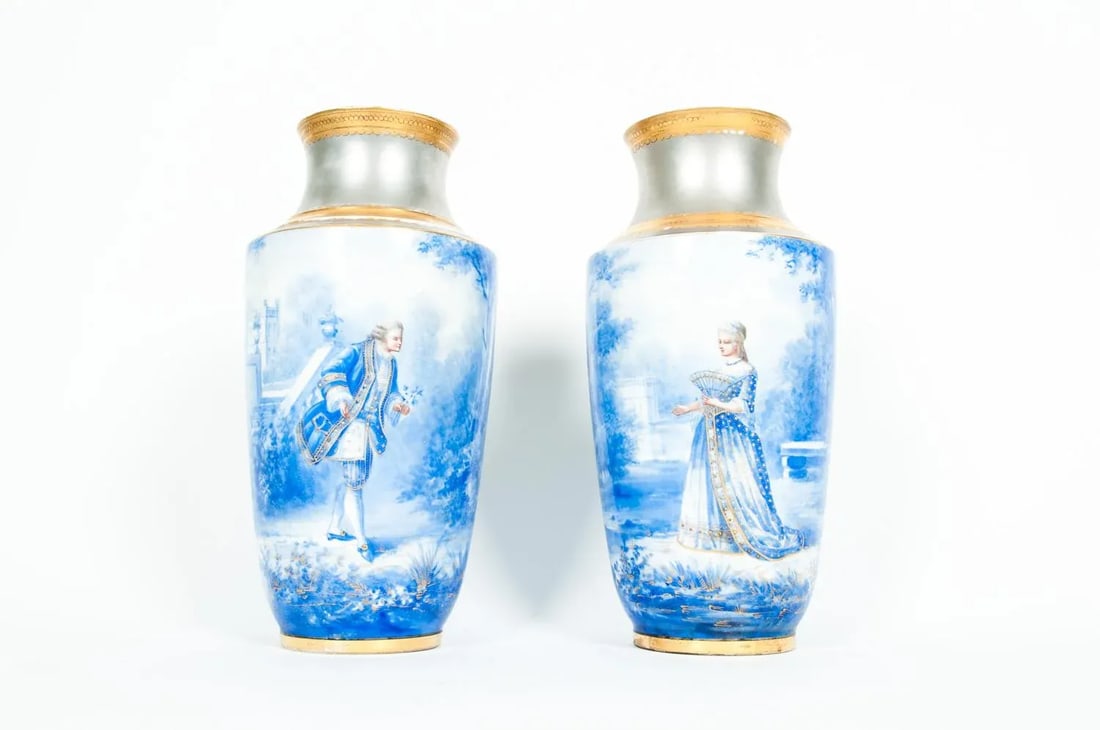 Antique English Porcelain Decorative Vases - a Pair - 5