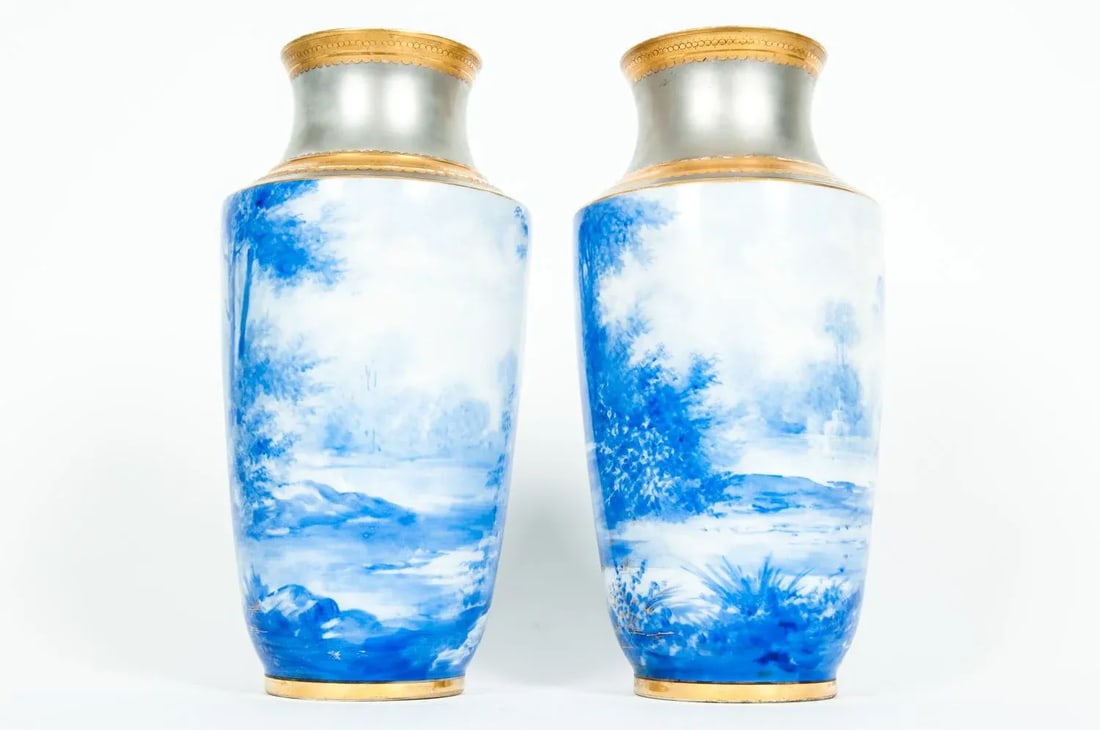 Antique English Porcelain Decorative Vases - a Pair - 9