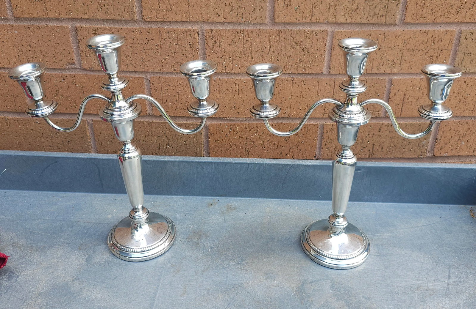 Pair of Weighted Sterling Silver Convertible Three-Light Cadelabra - 3