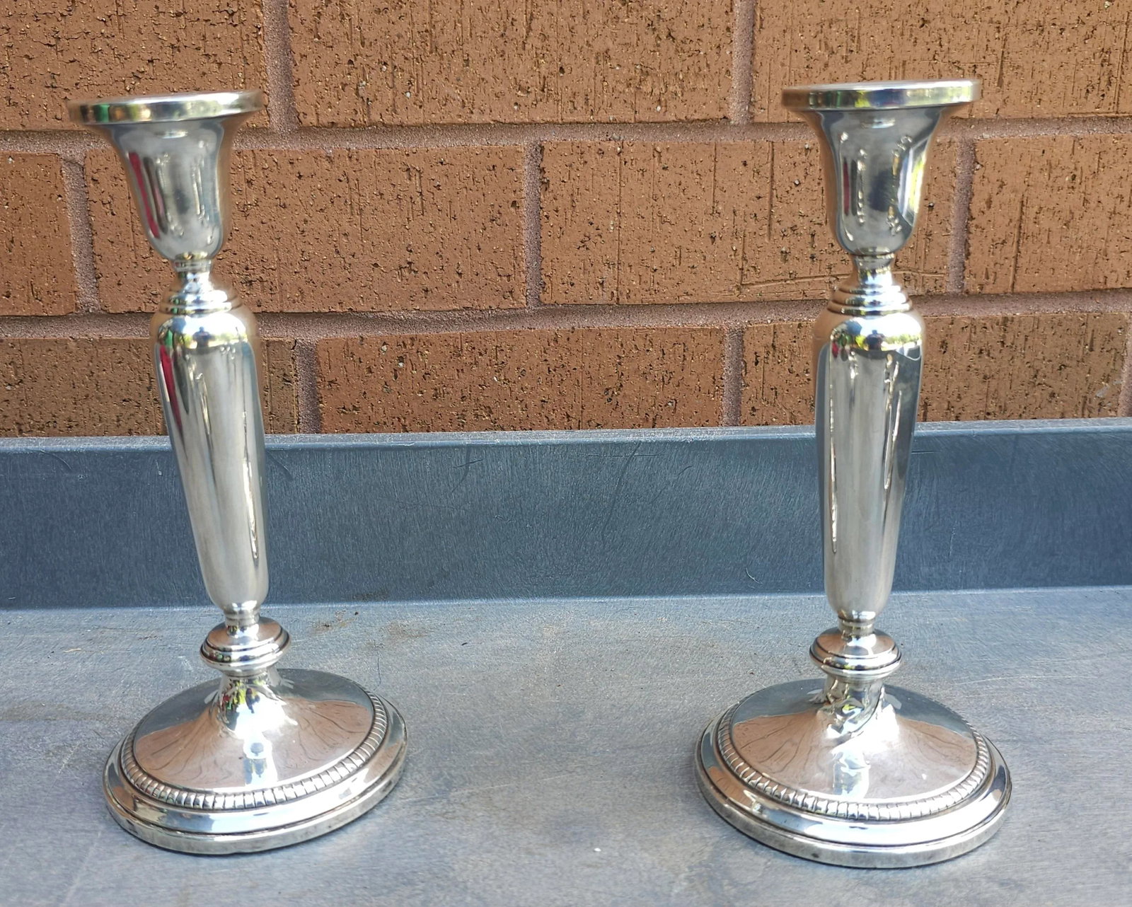 Pair of Weighted Sterling Silver Convertible Three-Light Cadelabra - 5