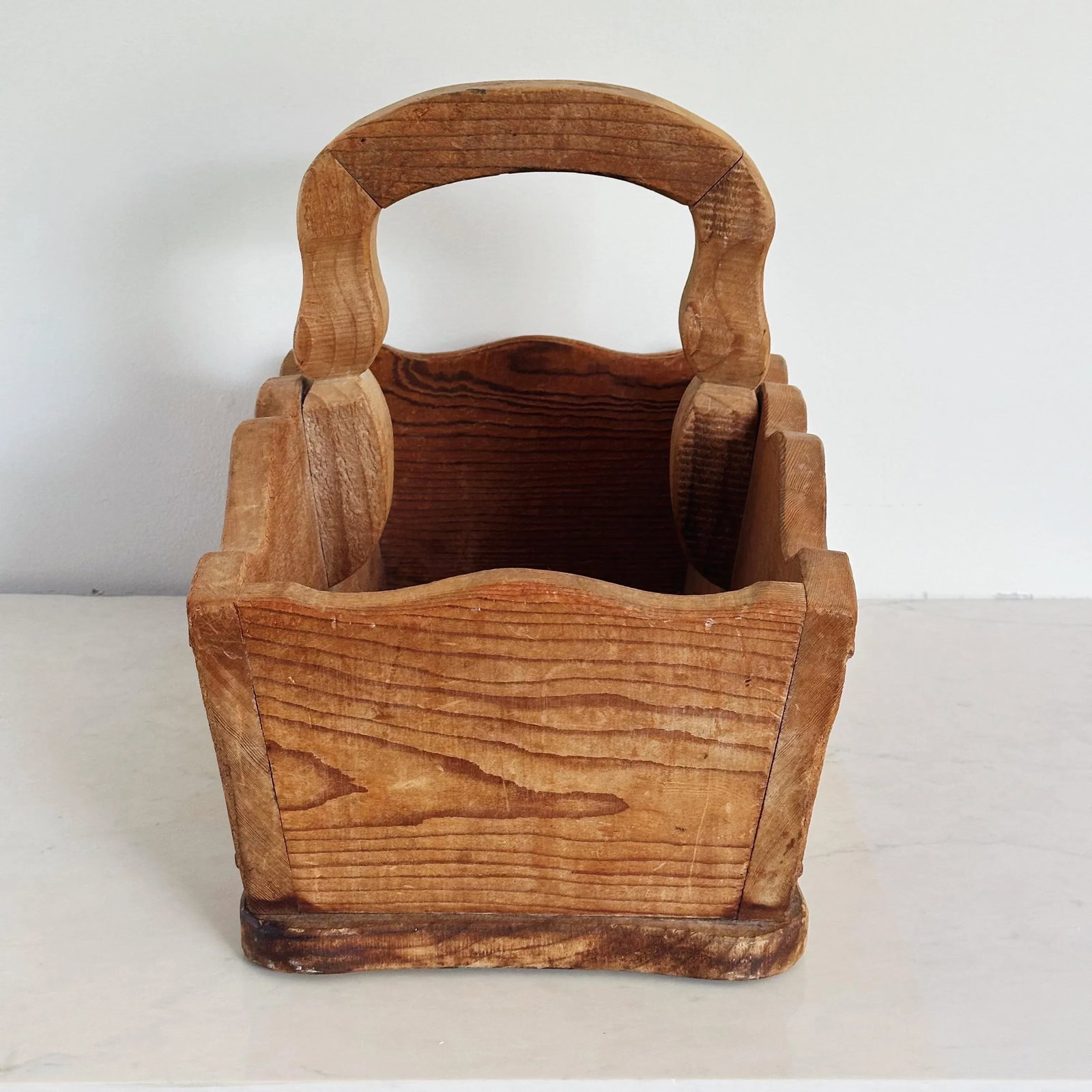 Antique French Country Hand Carved Basket in Heavily Grained Wood With Filigree Detail - 5