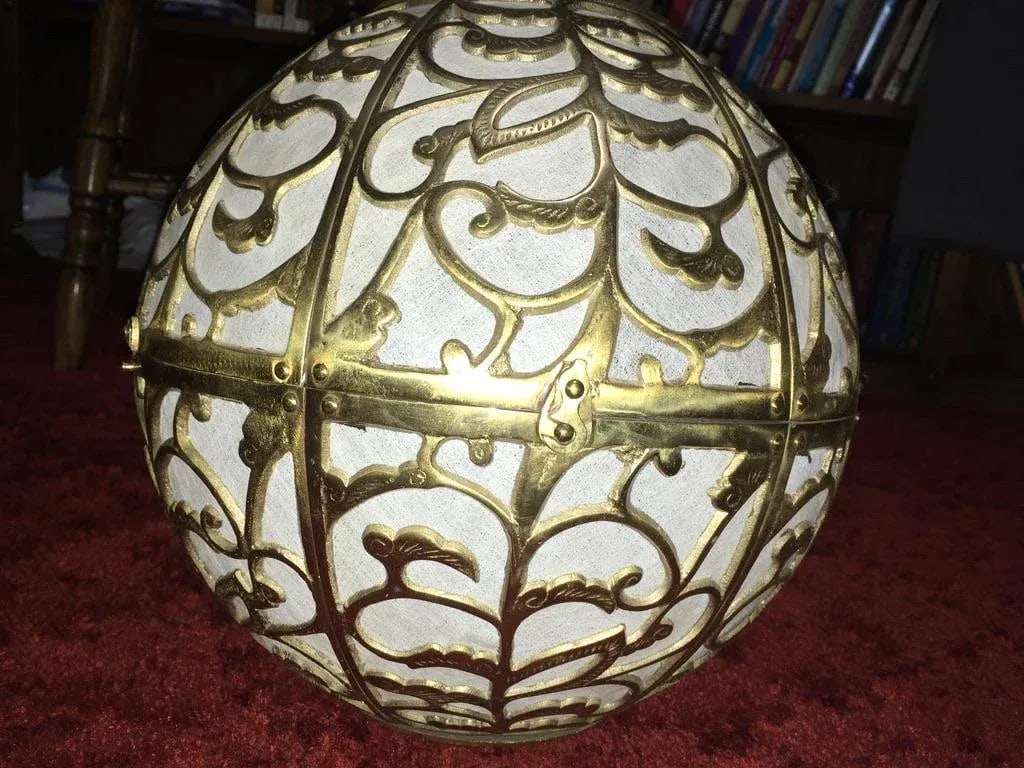 Antique Japanese Brass Globe Pendant Light With Rice Paper Lining - 2