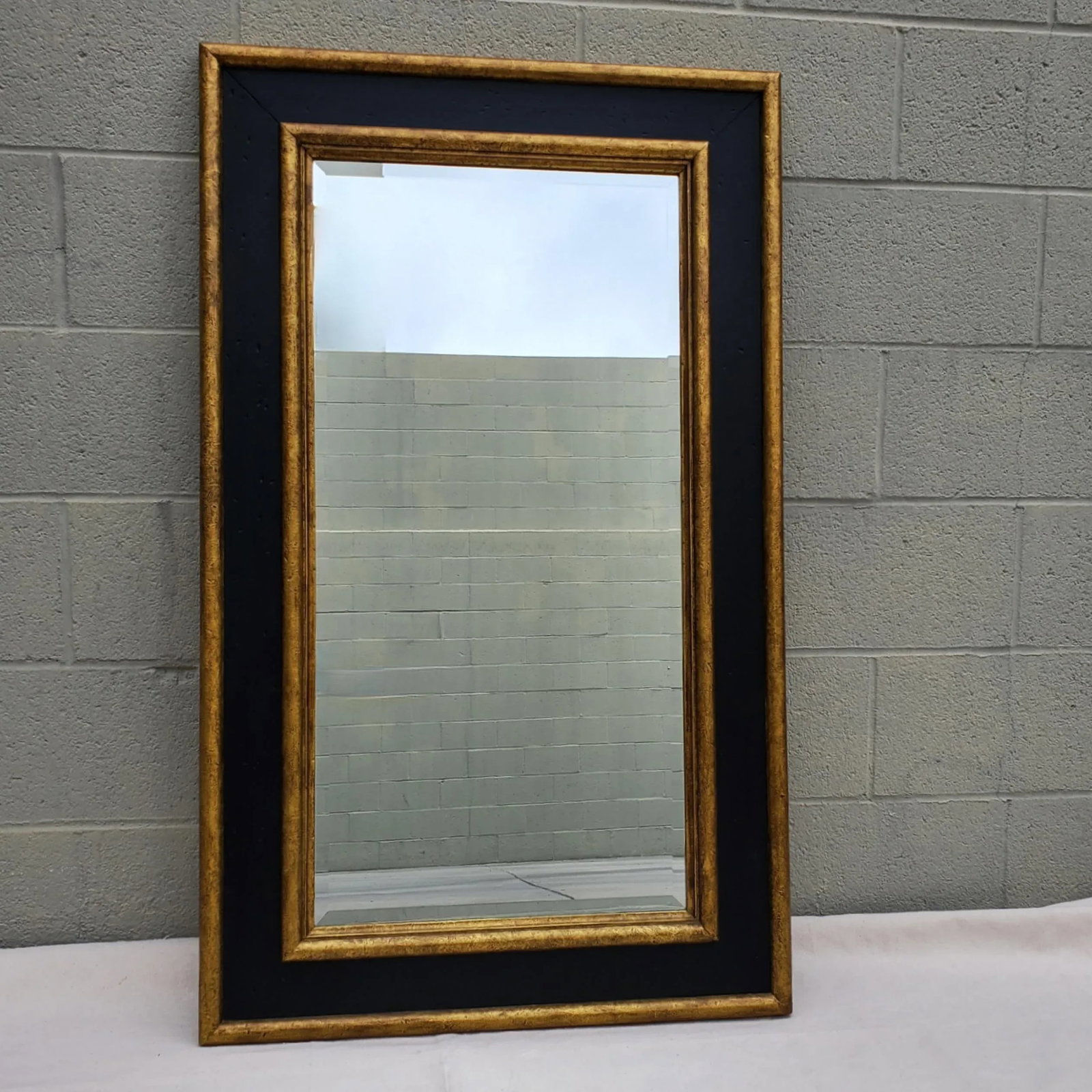 1980s Large Beveled Wall Mirror, Painted Black and Gold - 2