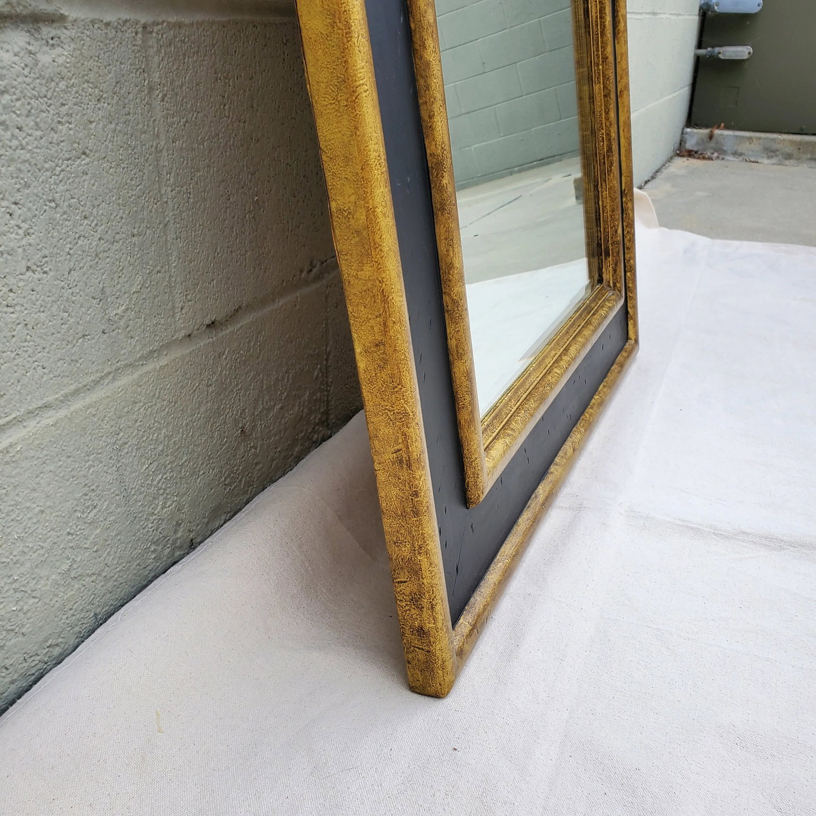 1980s Large Beveled Wall Mirror, Painted Black and Gold - 3