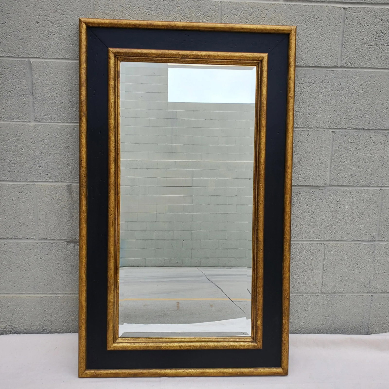 1980s Large Beveled Wall Mirror, Painted Black and Gold - 4
