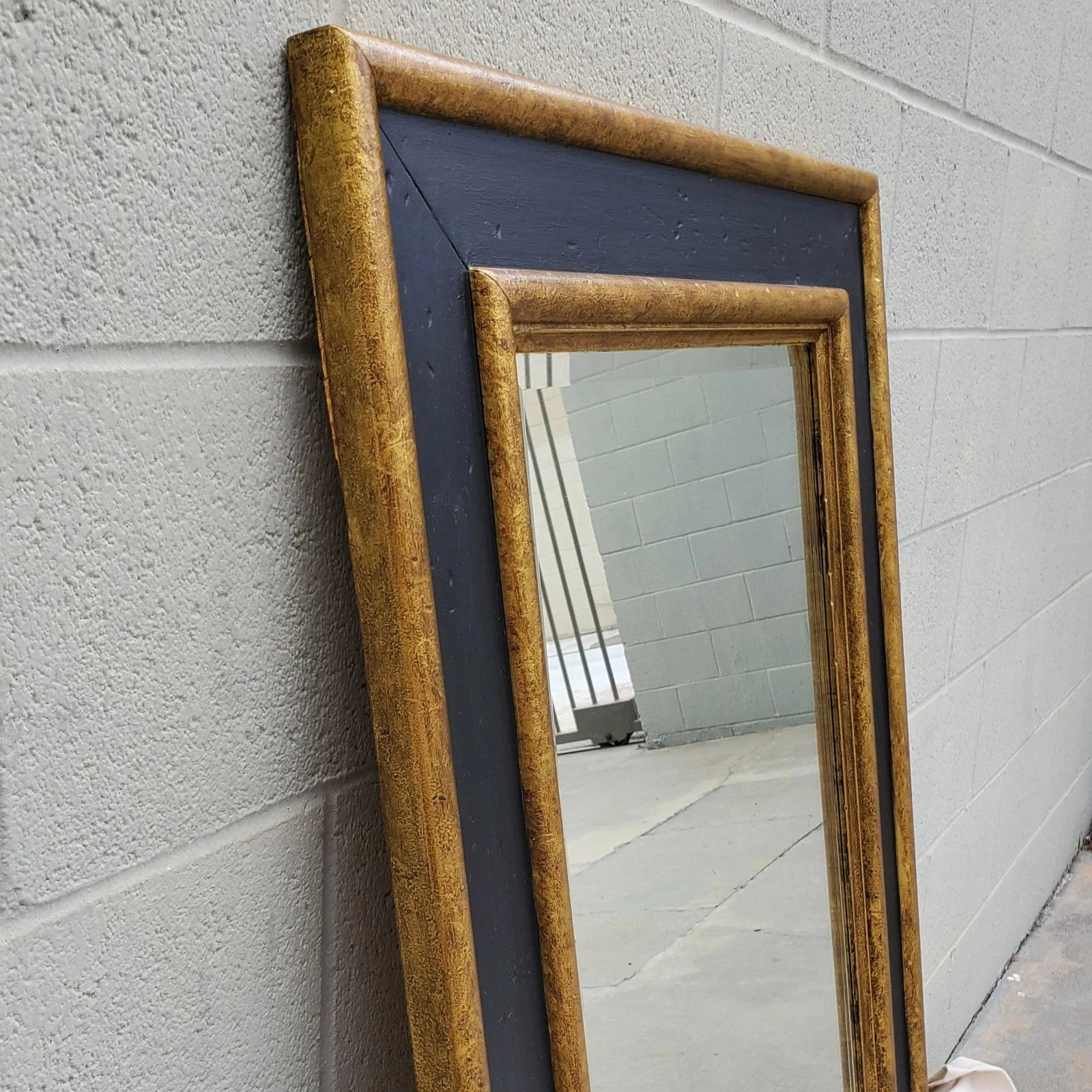 1980s Large Beveled Wall Mirror, Painted Black and Gold - 5