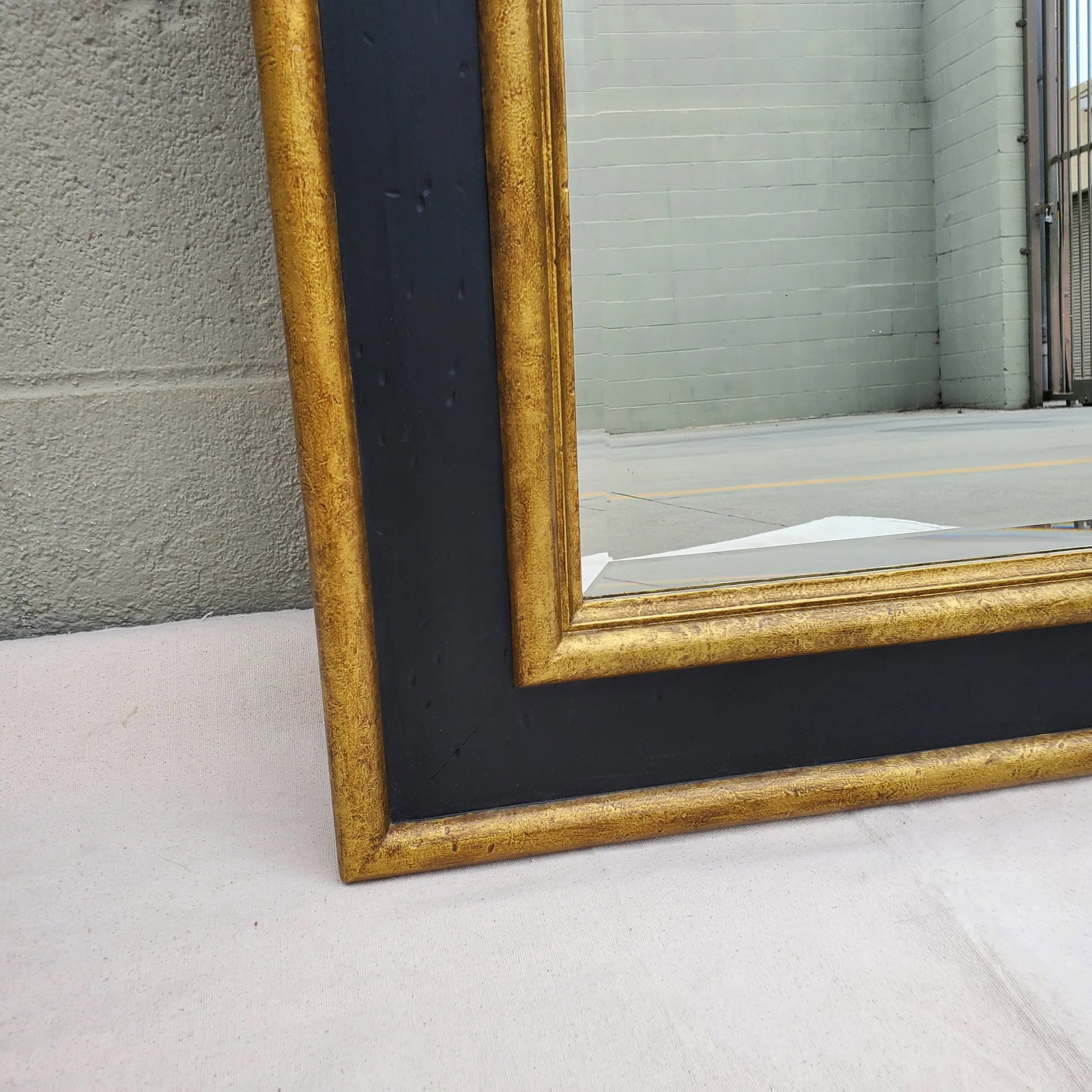 1980s Large Beveled Wall Mirror, Painted Black and Gold - 6