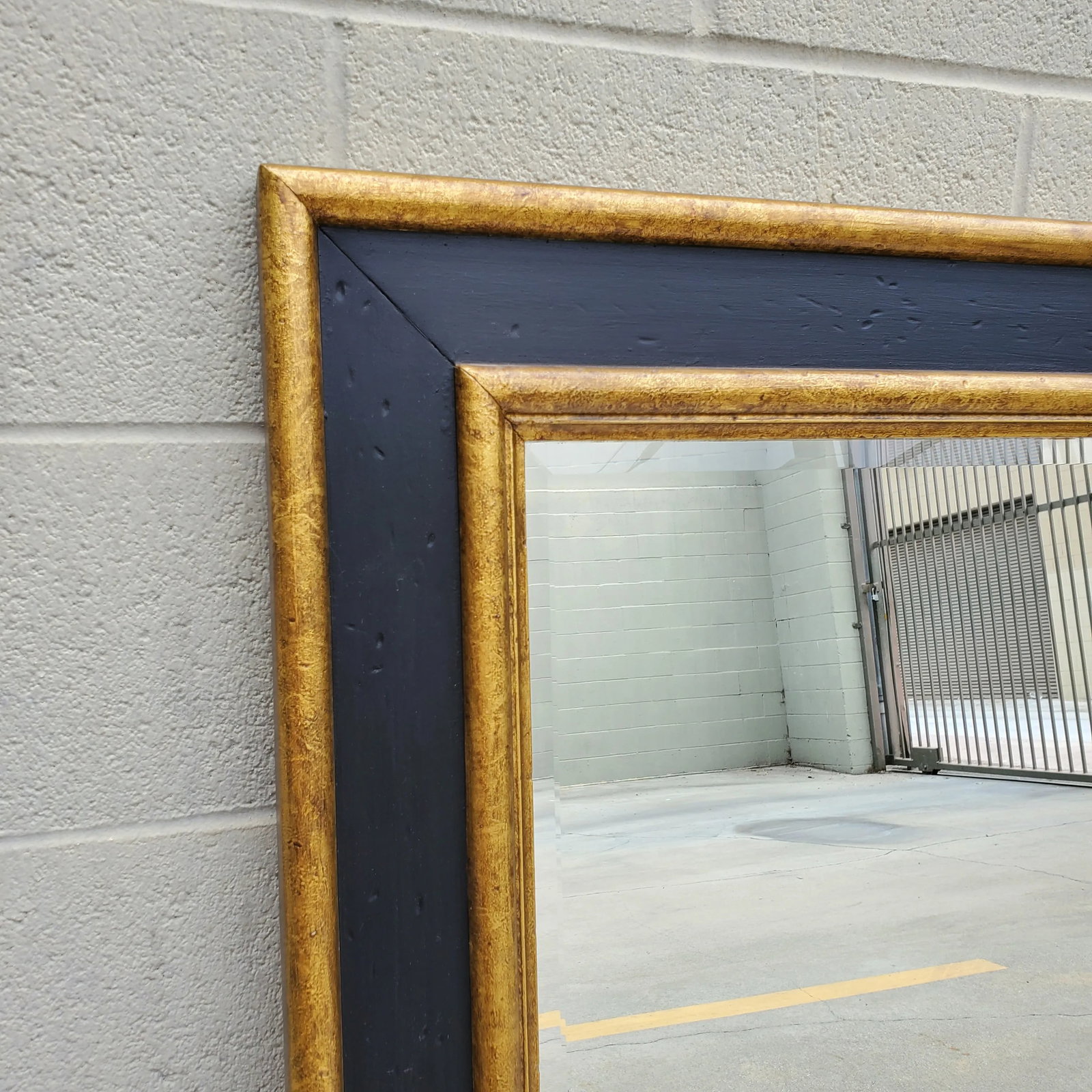 1980s Large Beveled Wall Mirror, Painted Black and Gold - 7