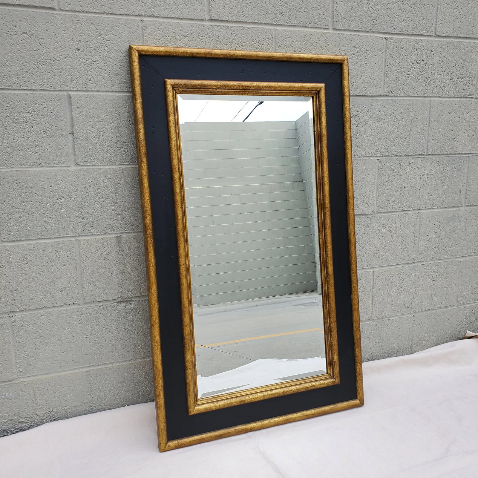 1980s Large Beveled Wall Mirror, Painted Black and Gold - 8
