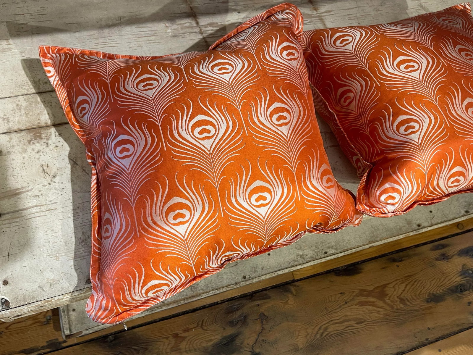 Pair of ThomasPaul Orange Silk and Down Pillows - 2