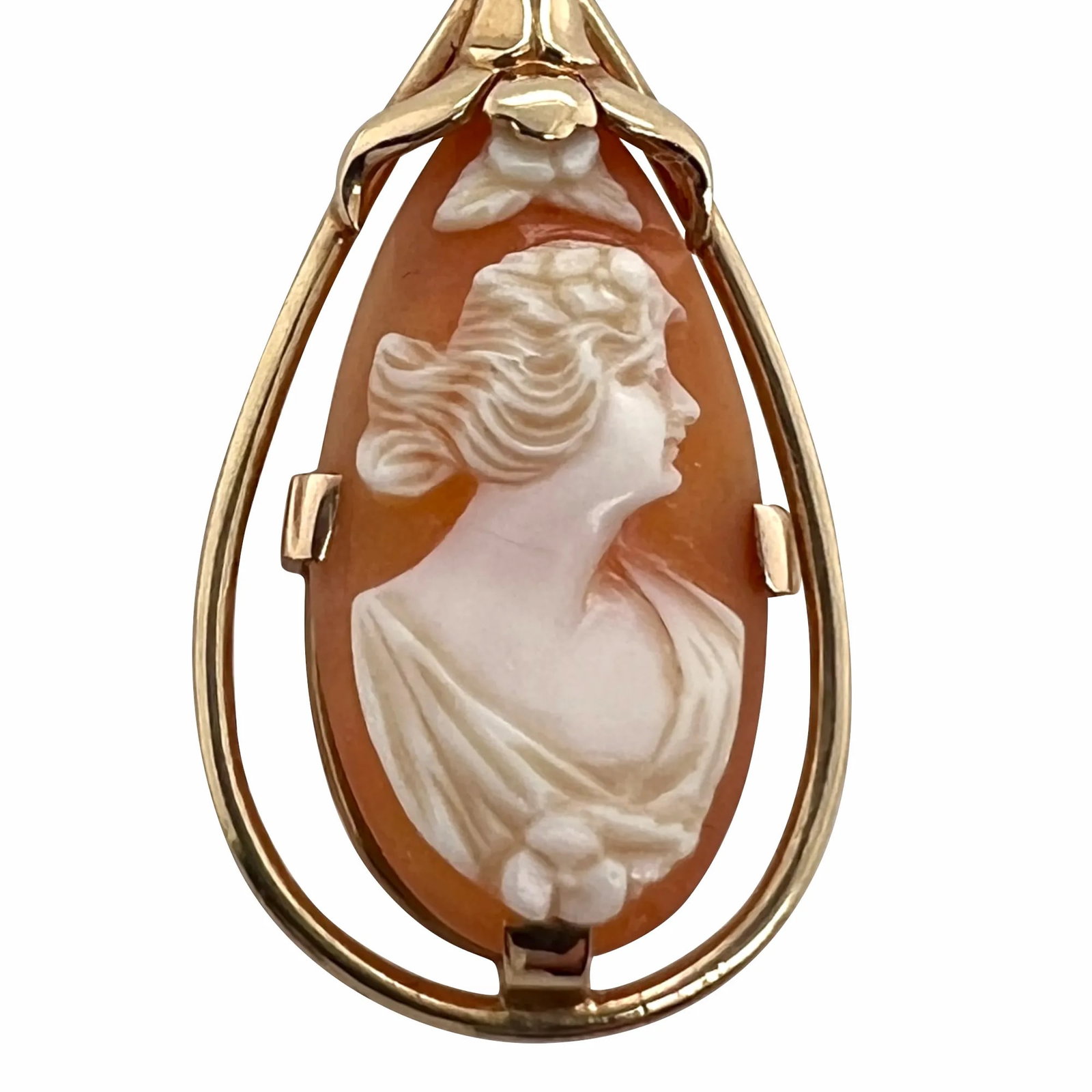 Vintage 10k Gold Carved Shell Pendant - 3