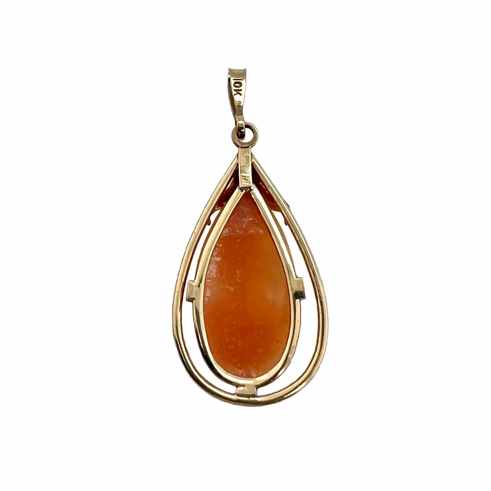 Vintage 10k Gold Carved Shell Pendant - 4