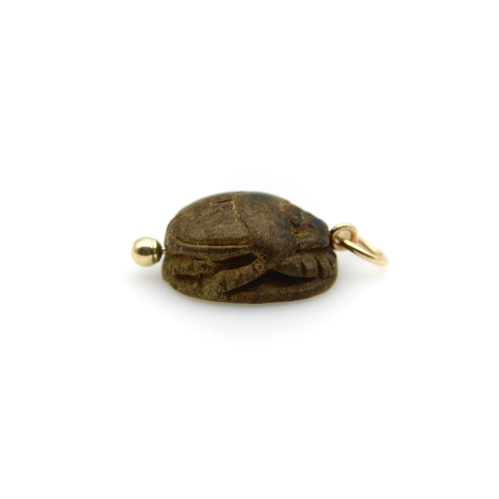 1920s Egyptian Revival Brown Faience Scarab Pendant With 14k Gold Mount - 3