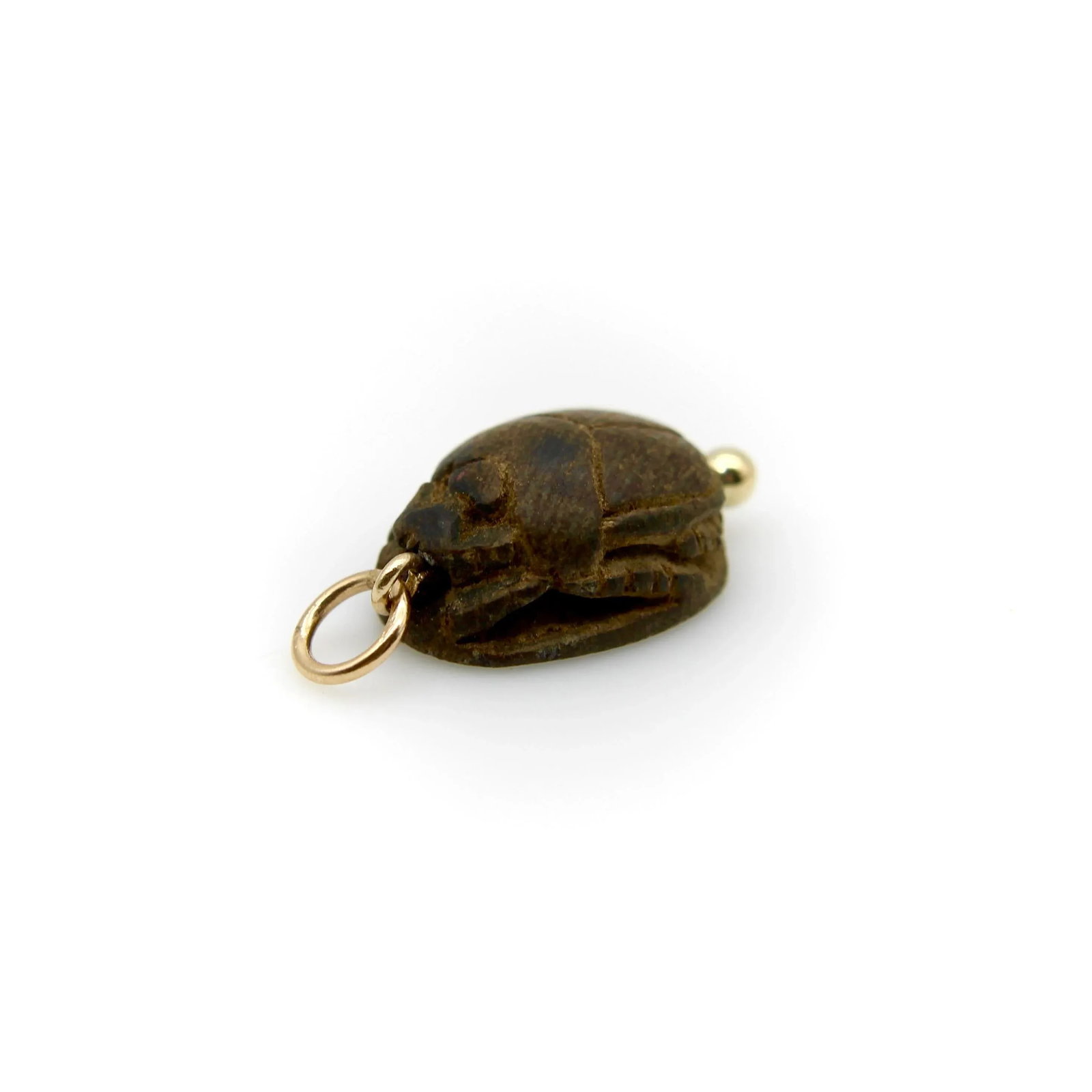 1920s Egyptian Revival Brown Faience Scarab Pendant With 14k Gold Mount - 4
